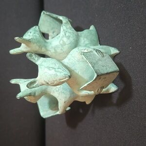 Vintage Metal Verdigris Patina Finish Three M7ce Reading Figurine.